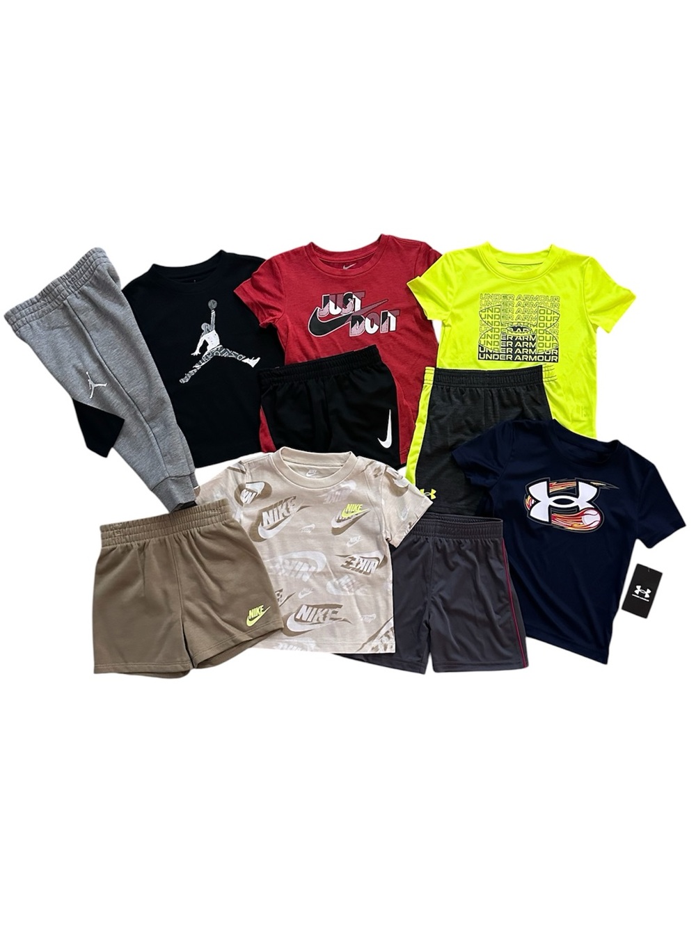 Nike Under Armour 5 Outfit Bundle Boys 24 Mo/2T Athletic Sets Shirt Shorts NWT